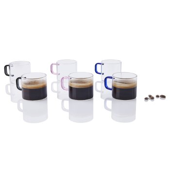 ERNESTO® Gläser-Set mit bunten Griffen/ Teekanne mit Siebeinsatz (Espressobecher 6er Set) - B-Ware neuwertig