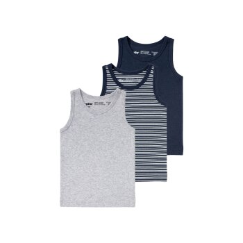 lupilu® Kleinkinder Jungen Unterhemd, 3 Stück, aus reiner Baumwolle (Streifen navy/grau, 86/92) - B-Ware sehr gut