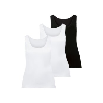esmara® Damen Achselhemd, 3 Stück, mit hohem Baumwollanteil (schwarz/weiß/weiß, XL(48/50)) - B-Ware sehr gut