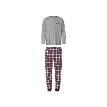 LIVERGY® Herren Pyjama mit Gummizugbund (grau/rot/navy, S(44/46)) - B-Ware sehr gut