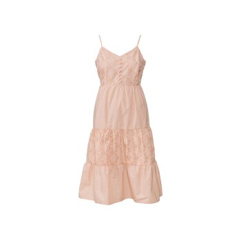 esmara® Damen Midi-Kleid, sommerlich leicht, mit Lochstickerei (rosa/Spaghetti, 42) - B-Ware neuwertig