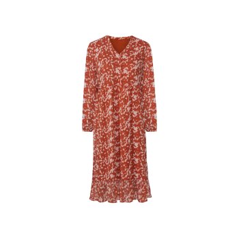 esmara® Damen Midi-Kleid, in moderner 3/4-Länge (gemustert/orange, 44) - B-Ware neuwertig