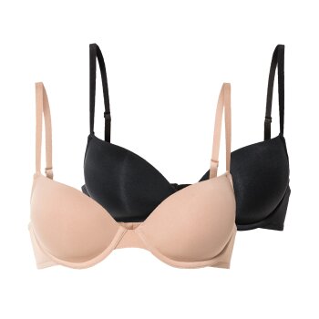 esmara® Damen Bügel-BHs, 2 Stück, gepaddete Cups (schwarz/beige, 75B) - B-Ware neuwertig
