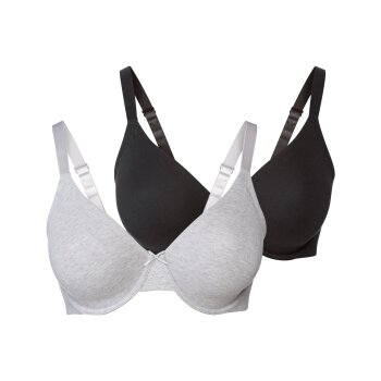 esmara® Damen Bügel-BHs, 2 Stück, mit gemouldeten Cups, 85D, schwarz/hellgrau - B-Ware neuwertig