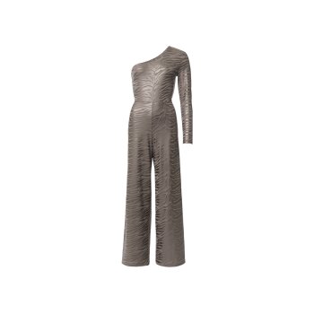 esmara® Damen Oneshoulder-Jumpsuit mit Metallic-Animal-Schimmereffekt (L(44/46)) - B-Ware neuwertig