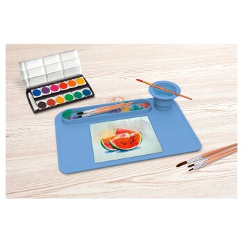 crelando® Pinselbecher, mit Unterlage (blau) - B-Ware sehr gut