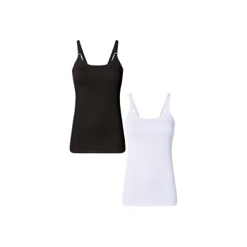 esmara® Damen Still-Tops, 2 Stück, mit hohem Bio-Baumwollanteil (schwarz/weiß, XL(48/50)) - B-Ware neuwertig