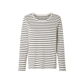 esmara® Damen Langarmshirt, leger geschnitten (Streifen schwarz/weiß, L(44/46)) - B-Ware neuwertig