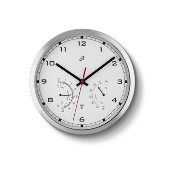 AURIOL® Aluminium Funkwanduhr mit Thermometer und Hygrometer (silber/weiß) - B-Ware sehr gut