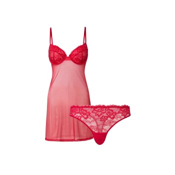 esmara® Damen Negligé-Set, 2-teilig, mit Spitze (rot, S(36/38)) - B-Ware neuwertig