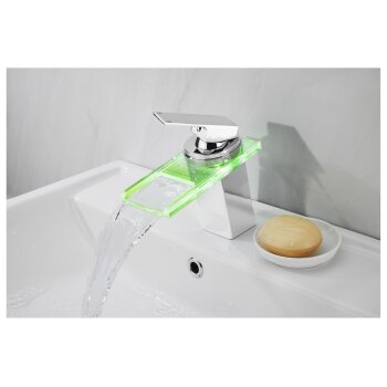LIVARNO home LED-Waschtischarmatur, mit Wasserfall-Auslauf - B-Ware Transportschaden Kosmetisch