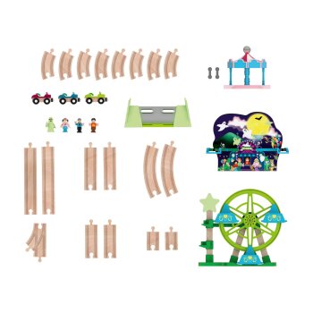 Playtive Eisenbahn-Set Baustelle \ Eisenbahn-Set Freizeitpark, für viele kreative Aufbauvarianten (Holzeisenbahn Freizeitpark) - B-Ware sehr gut