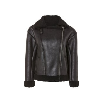 esmara® Damen Bikerjacke, gefüttert mit warmem Lammfellimitat (schwarz, S(36/38)) - B-Ware neuwertig