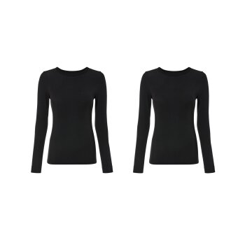 esmara® Damen Langarmshirts, 2 Stück, in Ripp-Qualität (schwarz, XS(32/34)) - B-Ware neuwertig