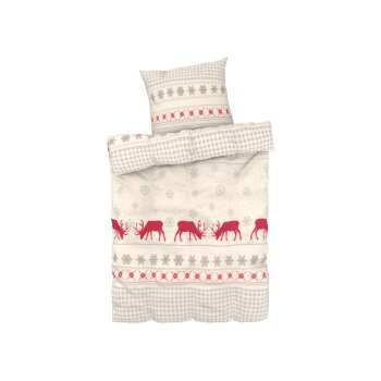 LIVARNO home Fleece-Bettwäsche, 155 x 220 cm (Hirsch/rot) - B-Ware neuwertig