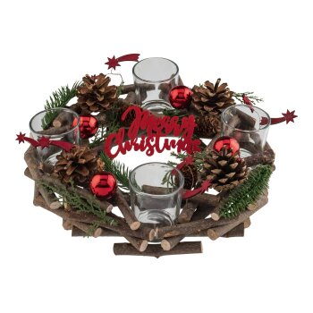LIVARNO home Adventskranz mit 4 Teelichthaltern aus Glas (rot) - B-Ware Transportschaden Kosmetisch