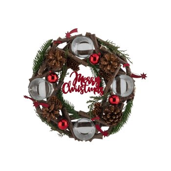 LIVARNO home Adventskranz mit 4 Teelichthaltern aus Glas (rot) - B-Ware Transportschaden Kosmetisch