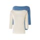 esmara® Damen Langarmshirt mit 3/4-Ärmeln (blau/weiß, M(40/42)) - B-Ware neuwertig