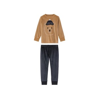 lupilu® Kleinkinder Plüschpyjama mit elastischen Bündchen (braun/navy, 122/128) - B-Ware neuwertig