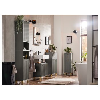 LIVARNO home Bad-Seitenschrank, mit Wellenoptik, schwarz - B-Ware sehr gut