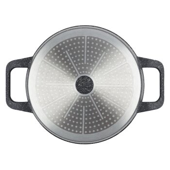 LIVARNO home Aluguss-Servierpfanne, inkl. Glasdeckel mit zwei Ausgusssieben (Granistone schwarz) - B-Ware sehr gut