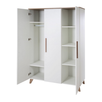 roba Kleiderschrank Ole, 3-türig, mit Holzgriffe & -füßen, Weiß / Eichen-Dekor - B-Ware Transportschaden