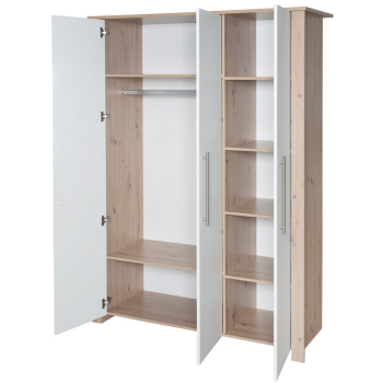 roba Kleiderschrank Malo, 3-türig, Weiß / Eichen-Dekor - B-Ware neuwertig