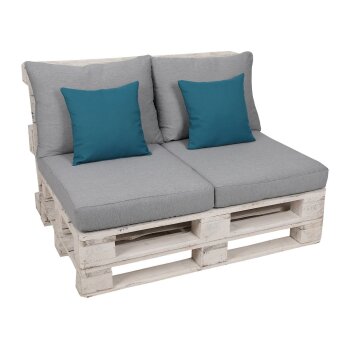 GO-DE Textil 2er Set Palettenkissen, hellgrau/petrol -...