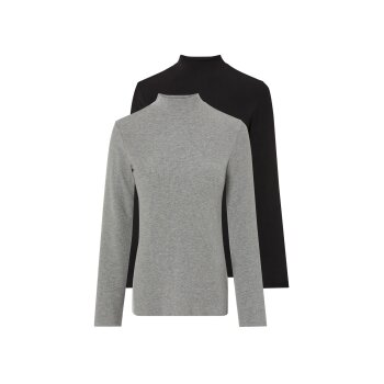 esmara® Damen Rollkragen-Langarmshirts, 2 Stück, gerippt (schwarz/grau, XS(32/34)) - B-Ware neuwertig