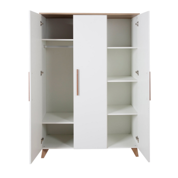 roba Kleiderschrank Ole, 3-türig, mit Holzgriffe & -füßen, Weiß / Eichen-Dekor - B-Ware sehr gut