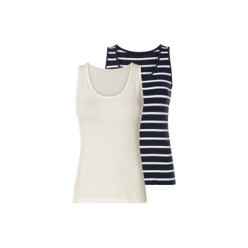 esmara® Damen Tops, 2 Stück, mit hohem Bio-Baumwollanteil (navy/weiß, M(40/42)) - B-Ware neuwertig