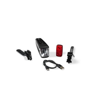 CRIVIT LED Fahrradleuchtenset, 90/70/30/15 Lux mit Li-Ion Akku und Notbremsfunktion, 2-tlg. - B-Ware sehr gut