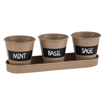 PARKSIDE® Kräutertöpfe mit Untersetzer und Kreidetafel, aus Zink (Beige) - B-Ware sehr gut