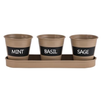 PARKSIDE® Kräutertöpfe mit Untersetzer und Kreidetafel, aus Zink (Beige) - B-Ware sehr gut