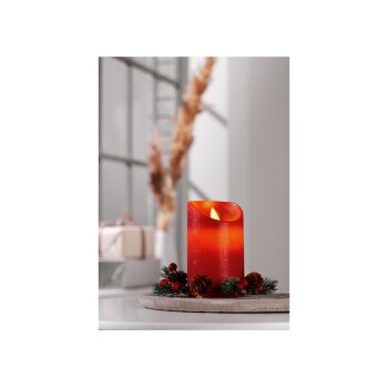 LIVARNO home LED-Echtwachskerze, inkl. Batterien (Rote Kerze mit Nadelzweigen) - B-Ware neuwertig