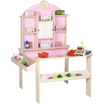 roba Kaufladen, mit Seitentheke, Uhr, rosa Rückwand...