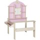 roba Kaufladen, mit Seitentheke, Uhr, rosa Rückwand & weißen Schiebetüren, Holz natur - B-Ware sehr gut