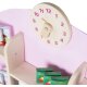 roba Kaufladen, mit Seitentheke, Uhr, rosa Rückwand & weißen Schiebetüren, Holz natur - B-Ware sehr gut