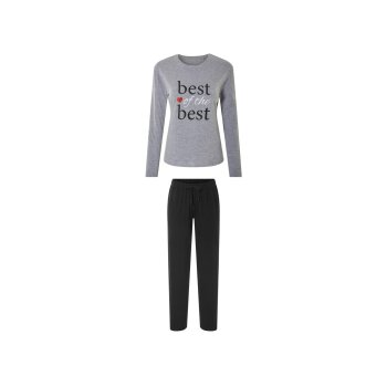 esmara® Damen Pyjama lang, L 44/46, grau/schwarz -...