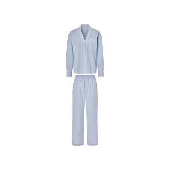 esmara® Damen Pyjama, mit Brusttasche (Blau/Weiß, S(36/38)) - B-Ware neuwertig
