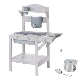 roba Outdoor-Spielküche, inkl. Zubehör, grau lasiert - B-Ware sehr gut