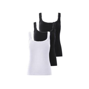 esmara® Damen Tops, 3 Stück, in modischer Ripp-Qualität (Schwarz/weiß, L(44/46)) - B-Ware neuwertig