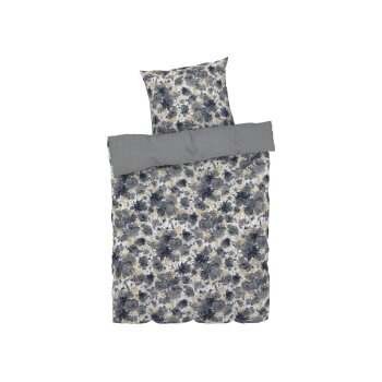 LIVARNO home Renforcé-Bettwäsche, 155 x 220 cm (weiß/blau/grau) - B-Ware neuwertig