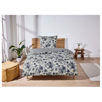 LIVARNO home Renforcé-Bettwäsche, 155 x 220 cm (weiß/blau/grau) - B-Ware neuwertig