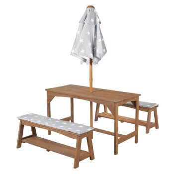 roba Little Stars Kindersitzgruppe, mit Sitzauflage und Schirm, teak - B-Ware sehr gut