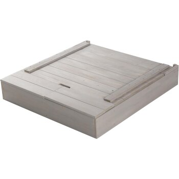 roba Sandkasten mit Deckel, aufklappbar mit Tafel & 3 Haken, Massivholz grau lasiert - B-Ware Transportschaden Kosmetisch
