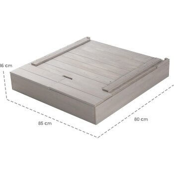 roba Sandkasten mit Deckel, aufklappbar mit Tafel & 3 Haken, Massivholz grau lasiert - B-Ware Transportschaden Kosmetisch