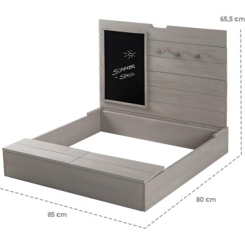 roba Sandkasten mit Deckel, aufklappbar mit Tafel & 3 Haken, Massivholz grau lasiert - B-Ware Transportschaden Kosmetisch
