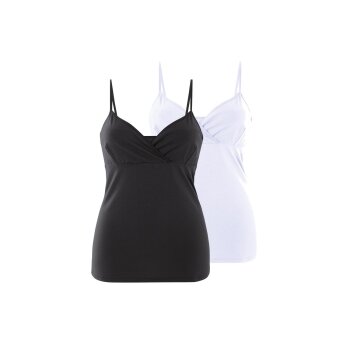 esmara® Damen Still-Tops, 2 Stück, mit Bio-Baumwolle (Schwarz/weiß, L(44/46)) - B-Ware neuwertig