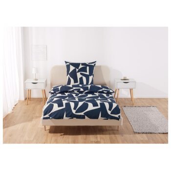 LIVARNO home Renforcé-Bettwäsche-Set, 4-teilig, 135 x 200 cm (Gemustert dunkelblau) - B-Ware neuwertig
